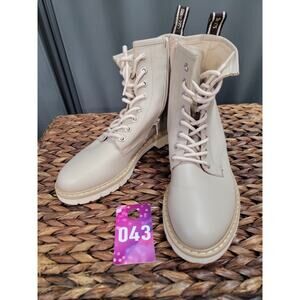 Nero Giardini Ankle Boots Women's 6.5 Beige Leather Lace Up Side Zip Booties